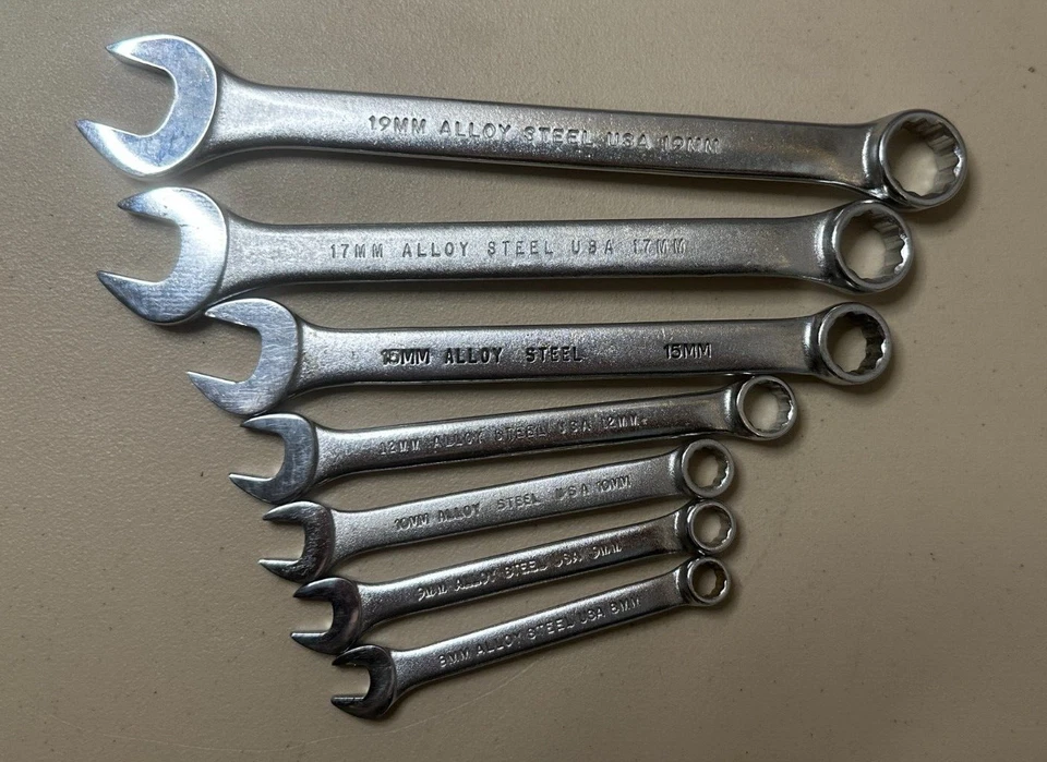 Juego de llaves combinadas métricas Husky Tools vintage de 7 piezas EE. UU. ¡Ver fotos! Foto 2 de 4
