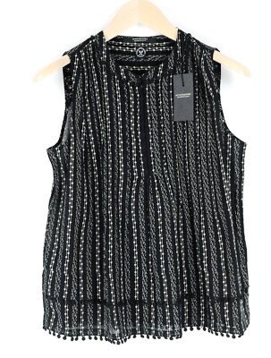 Scotch & Soda Damen Schwarz TANKTOP S Ärmellos Mischung Gestuft Pom Poms