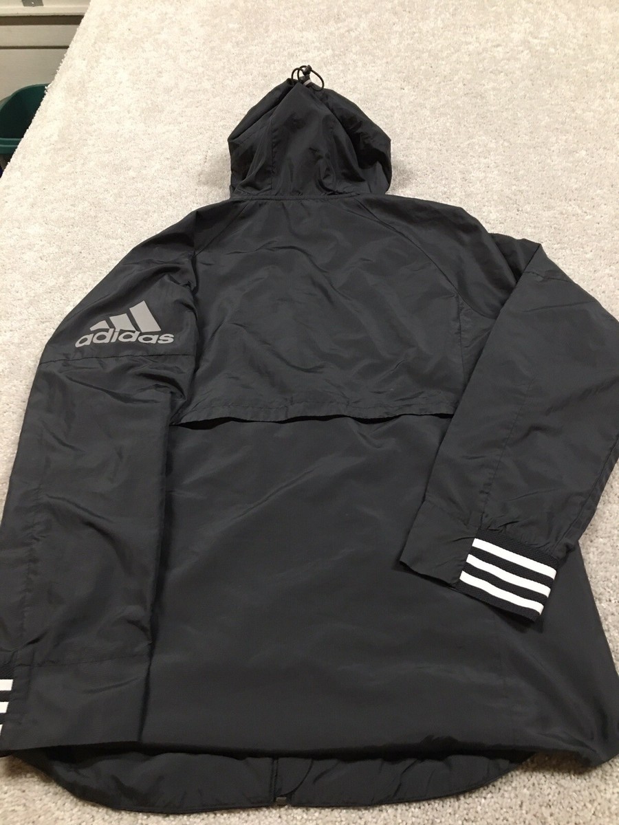 Adidas Windbreaker, Men's S Black Full-Zip Logo, Hood
