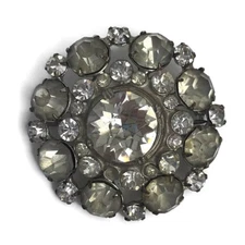 Vintage Mid Century Starburst Round Clear Rhinestone Pin Brooch Costume Jewelry