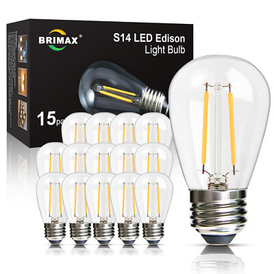 E26 LED Light Bulb 2W 20W S14 Outdoor String Light Replacement Waterproof 15Pack