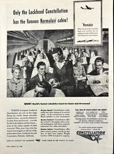 1946 Lockheed Constellation Normalair Cabin Luxury Air Travel Vintage Print Ad - Picture 2 of 7