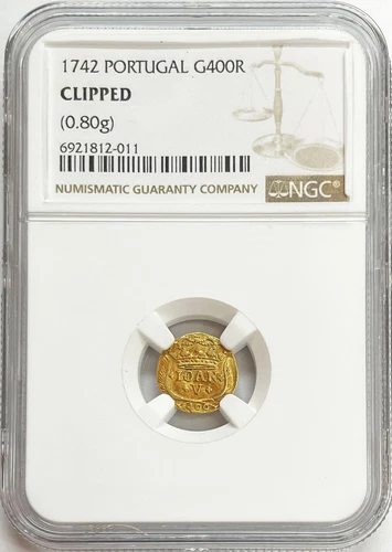 1742 GOLD PORTUGAL 400 REIS PINTO JOAO V COIN NGC CLIPPED