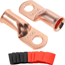 10Pcs 00 Gauge Copper Lugs 2/0 AWG-3/8" Ring Terminal Heavy Duty Wire, Battery C