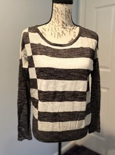 Women's Ann Taylor Loft Marled Stripe Grey Sweater Medium NWT 