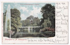 FRANKFURT M. - PALMENGARTEN 1900: BLICK auf SCHWEIZERHAUS und BRÜCKE, farb. gel.