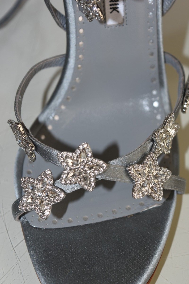 $1325 NEW Manolo Blahnik OSAKA Star Satin Grey Silver $1325 NEW Manolo Blahnik OSAKA Star Satin Grey Silver