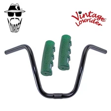 Original Lowrider 9" 25.4 D Handlebar Black 0214 120mm Grips Sparkle/Green