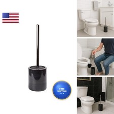 Black Marble Toilet Brush  Holder Set, Black, 4.3" x 14.5" H