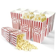 12 Pcs Classic Popcorn Boxes, 46 oz White Striped Cardboard Popcorn Red