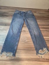Free People We The Free Maggie Jeans 25 Mid Rise Straight Leg Raw Hem Button Fly