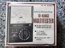 MICRONTA 18-Range Multitester Cat. No. 22-201U 20,000 OHMS/Volt DC In Box