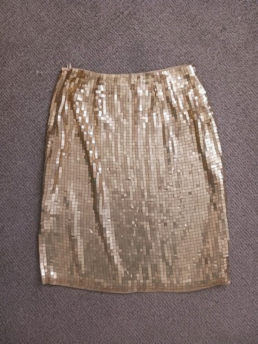 Dana Buchman Size 8 100% Silk Gold Sequin Knee length Skirt Msrp $268.00 - Picture 3 of 3