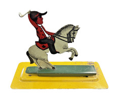 RARE TIN LITHOGRAPH PENNY TOY - Horse rider mechanical Unbranded.