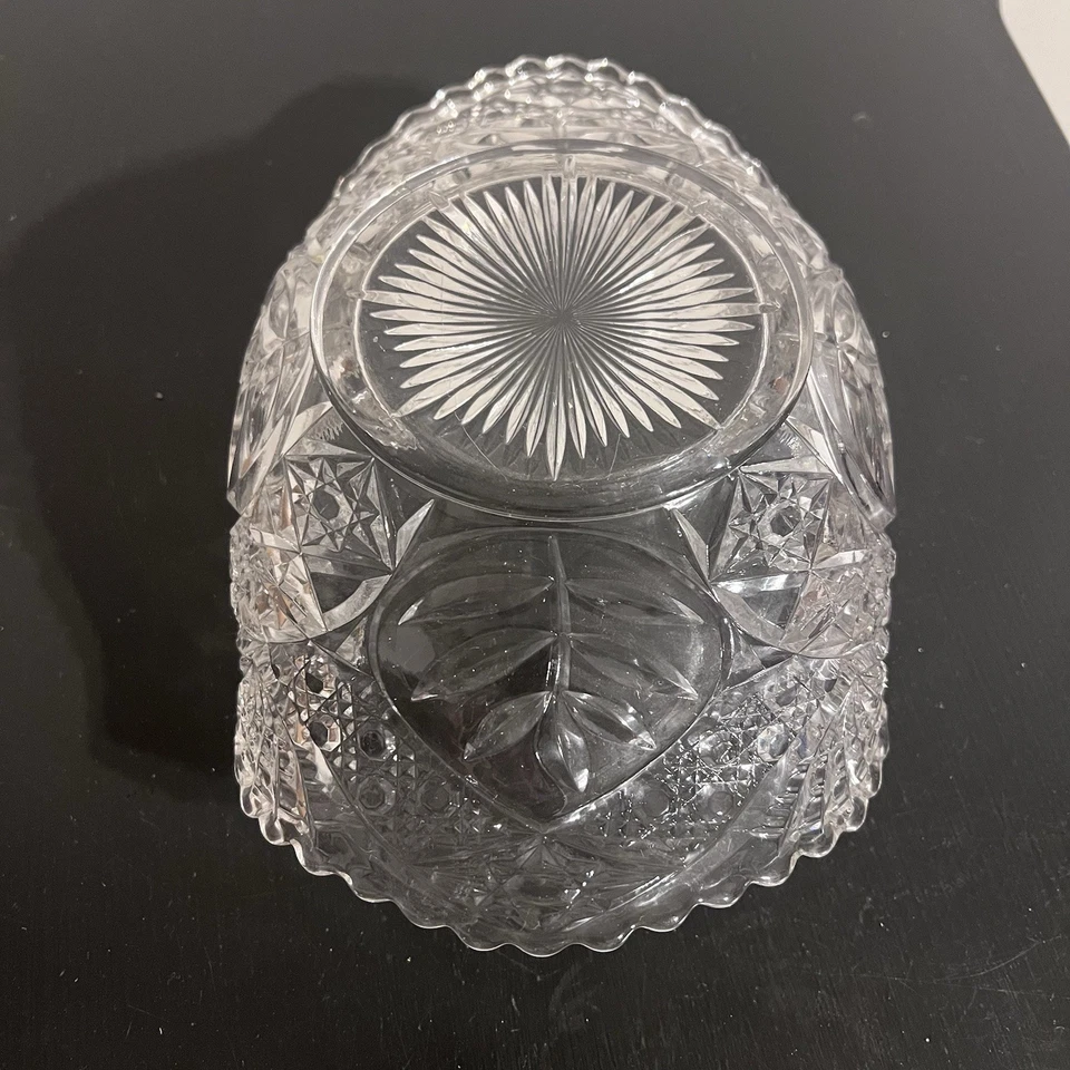 America Brilliant Cut Glass Bread Server Vintage Cut Glass Crystal Sawtooth Edge - Image 4 of 4