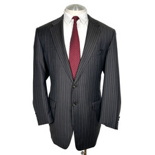 Corneliani Saks Fifth Avenue Brown Light Blue Stripe 100 Wool Sport Coat 44 L