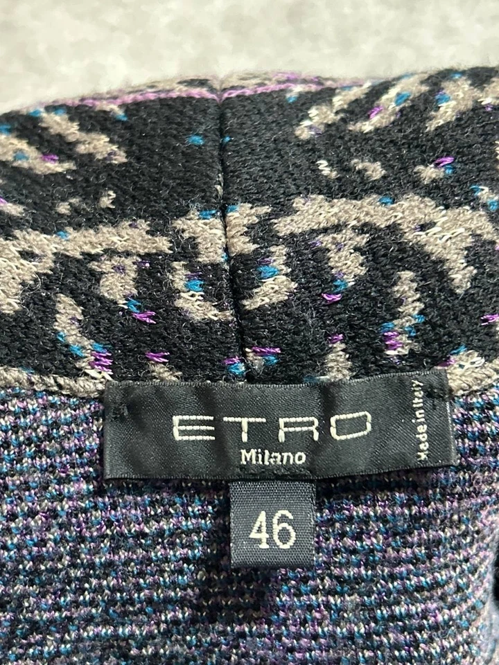 Etro Milano Cardigan Sweater Womens 46 Multicolor Paisley Tight Knit Fringe Trim - Image 4 of 4