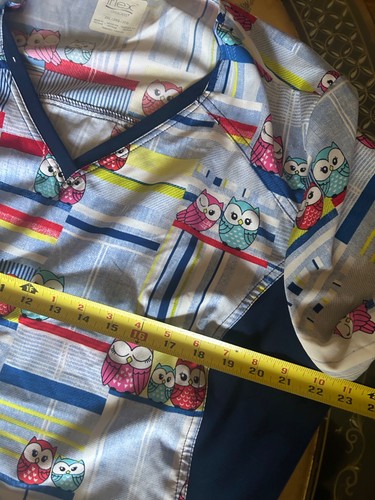 Cherokee Scrub Work Wear Nurse Owl Pattern V Neck Panel Top Sz 2XL - Picture 3 of 10