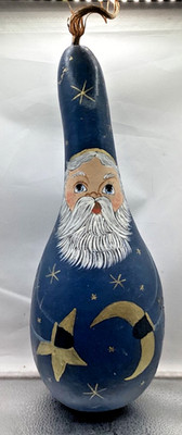 Christmas Gourd Hand Painted Santa Claus Painted Blue Moon & Star 15  c52