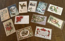 Antique Lot of 12 Vintage CHRISTMAS Postcards~Early 1900's~in sleeves-m20