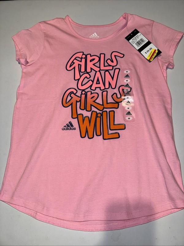 NWT Adidas Pink Tshirt Girls Can Girls Will