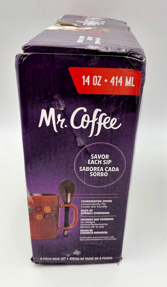 Gibson Mr. COFFEE Café Americano 14 Oz. Mug Set Stoneware 6 Pieces, 3 Mugs Spoon - Image 2 of 4