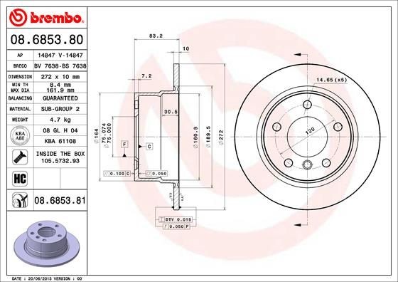 Disque de frein BREMBO 08.6853.81 pour entretien BMW