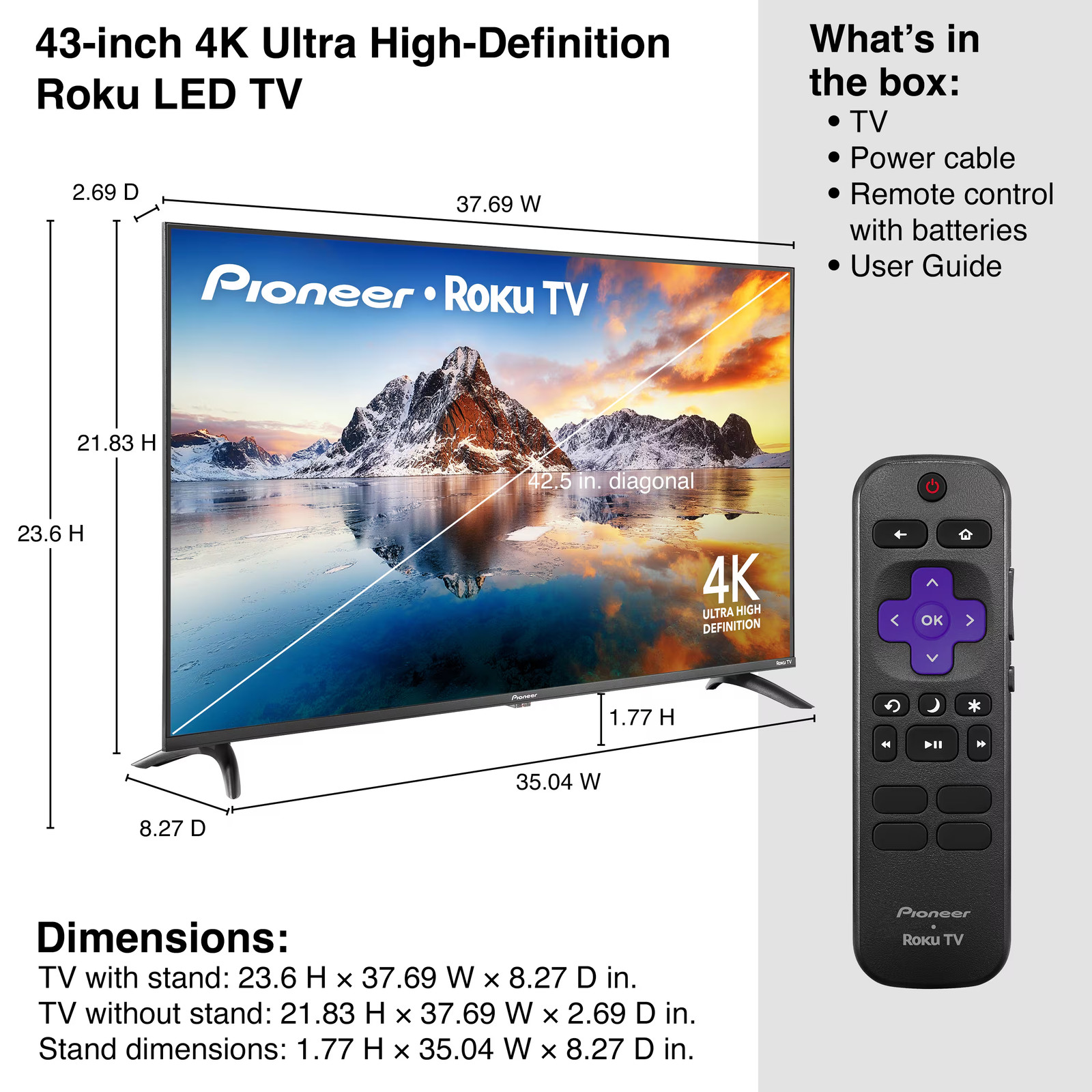 Pioneer 43" Class LED 4K UHD Smart Roku TV 4