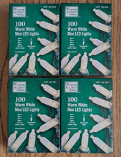 4 Boxes Home Accents Holiday 100ct Warm White LED Mini String Lights w/Green Wir