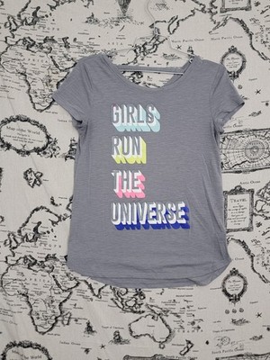 SO Perfect Active Tee Girls Run The Universe V-Neck T-Shirt Women's Size 16