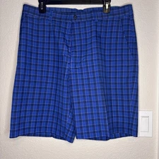 Pro Tour Flat Front Blue Plaid Men's Golf Shorts Size 36 Polyester Blend