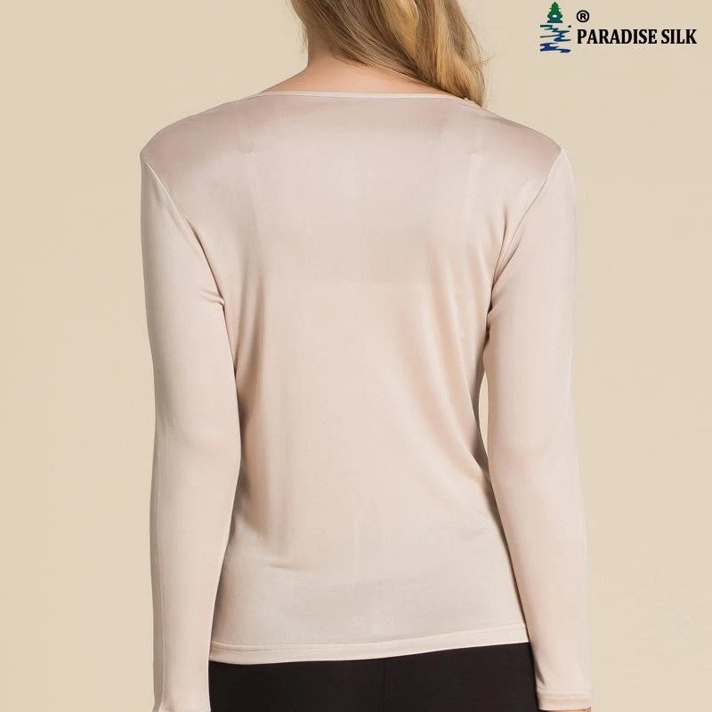 100% Silk Knit Women Lace V Neck Long Sleeve Vest Top Blouse - Image 3 of 3