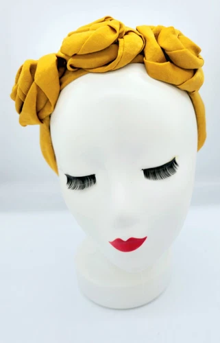 Stylish Mustard Yellow Fabric Rose Headband Fascinator Simple Elegant Headwear - Picture 2 of 4