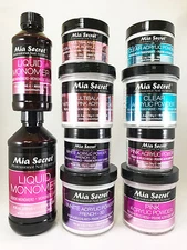MIA SECRET LIQUID MONOMER 4oz/8oz + ACRYLIC POWDERS 4 COLORS 2oz/4oz -CHOOSE SET