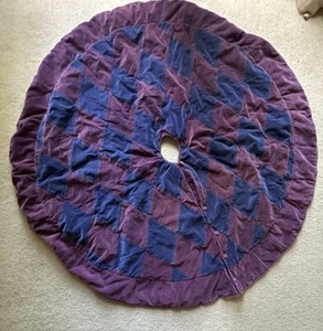 Pottery Barn Christmas Tree Skirt Velvet Diamond Pattern Purple Blue & Purple