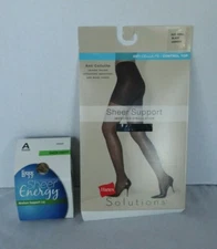 L'Eggs Sheer Energy Nude & Hanes Solutions Sheer Support Black Size A New