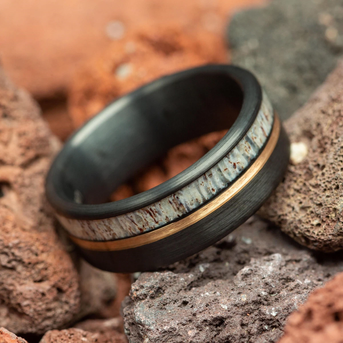 Tungsten ring with deer antler inlay deals
