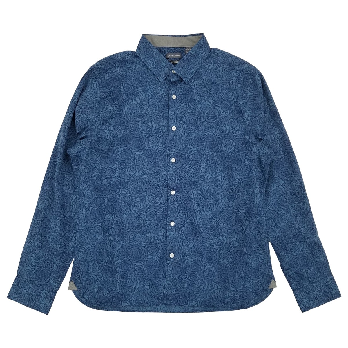 Van Heusen Mens Blue Rose Print Long Sleeve Slim Fit Button-Down Shirt |  eBay
