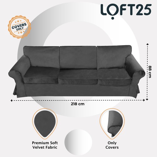 Velvet 3 Seater Sofa Slipcover Ektorp Replacement Indoor triple sofa Protector - Picture 28 of 39