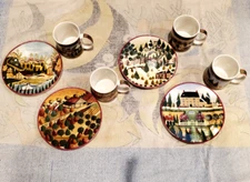 8 PC Country Village Mug & Plate Set Block By Gear Spring Summer Winter Fall