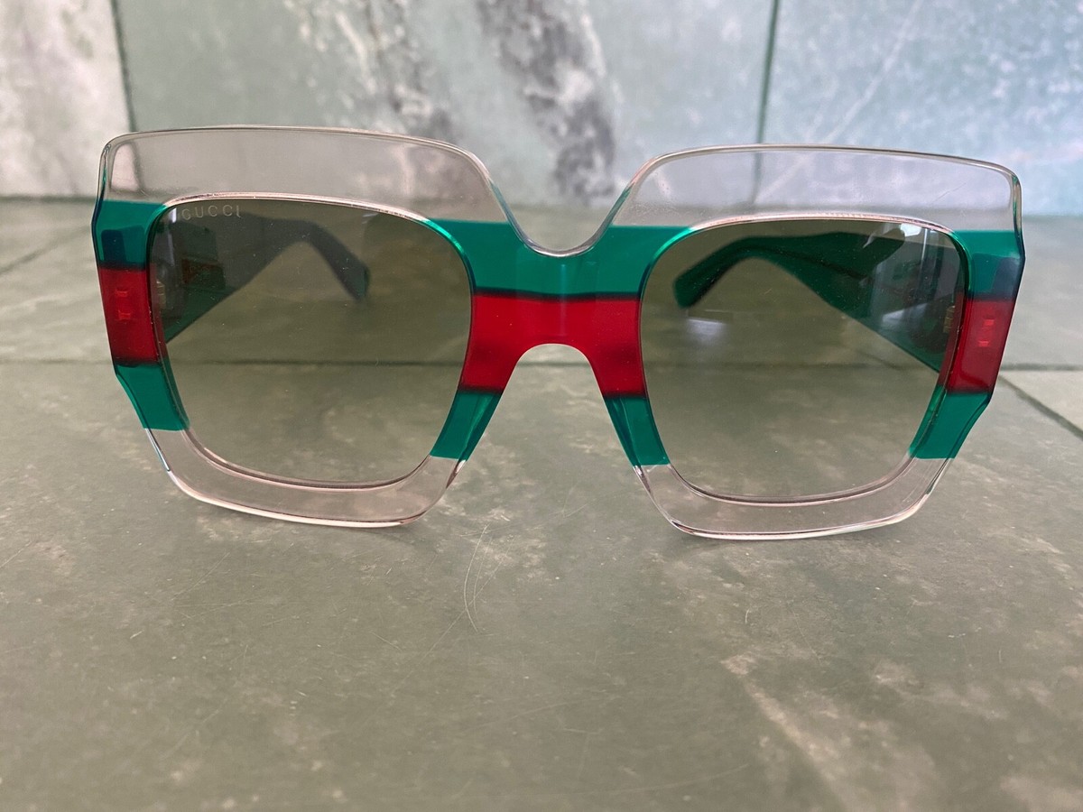 GUCCI clear , green and red oversized sunnies Amazon.com: Gucci Square Sunglasses for womens GG0036SN 002  main image 3