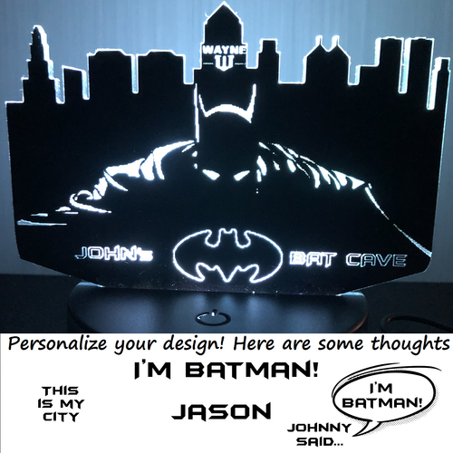 Batman Dark Knight Begins Gotham silhouette night light w/wo LED base shirt art - Picture 4 of 18