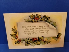 Antique 1918  Hearty Greetings this Joyful Christmas Day Postcard Holly Notecard