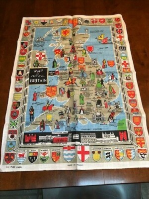 Vintage Map of Royal Britain Irish Linen - NEW