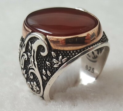 Bague Chevalière Homme En Argent Massif 925 - Sertie D'une Agate Rouge - 19g - Neuf Avec étiquettes