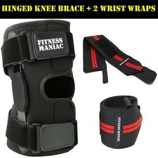 Hinged Knee Brace for Men Women Support Swollen ACL with Pro Hand Wraps Pair