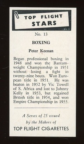 1959 Top Flight Stars Boxing #13 Peter Keenan NM/MT - Picture 2 of 2