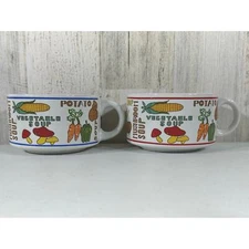 Tomato Vegetable Potato Stackable Soup Cup Mug Bowl Set Vintage Retro Kitchy