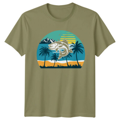 Tropical Fishing Herren T-Shirt Strand Palmen Ozean Grafik Tee
