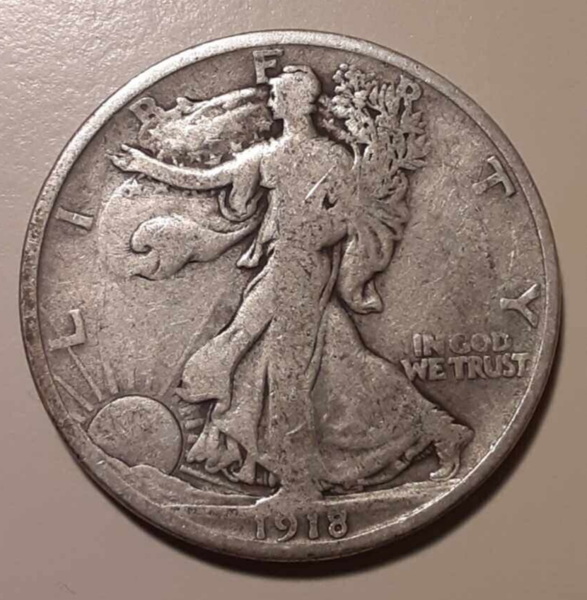 1918-D Walking Liberty Half Dollar 50c 90% silver Denver Mint